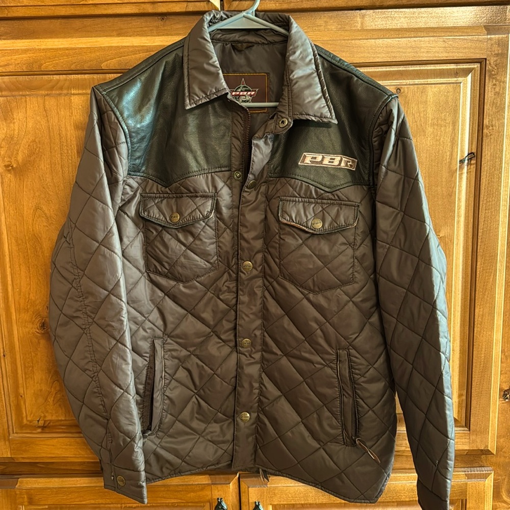Men’s brown leather / puffer jacket PBR